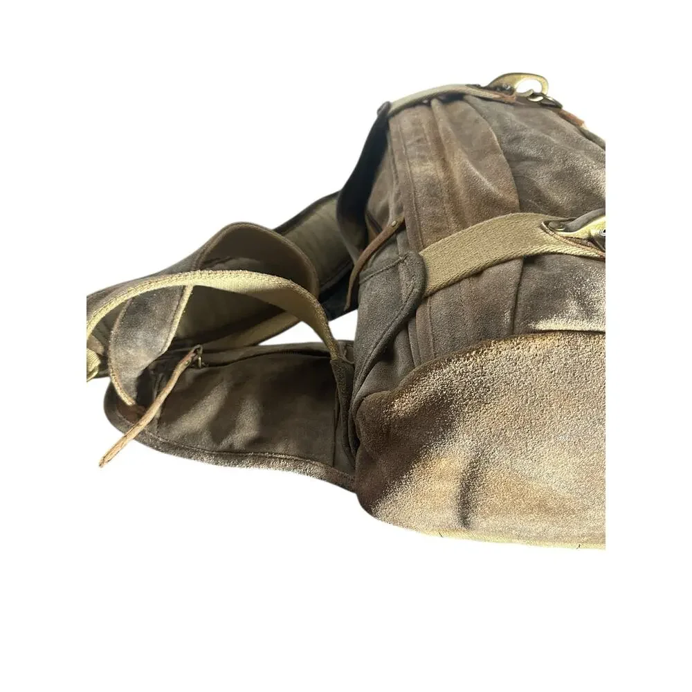 Wilsons Leather M. Julian Suede Backpack Tan Distressed Brass Buckle rare unique